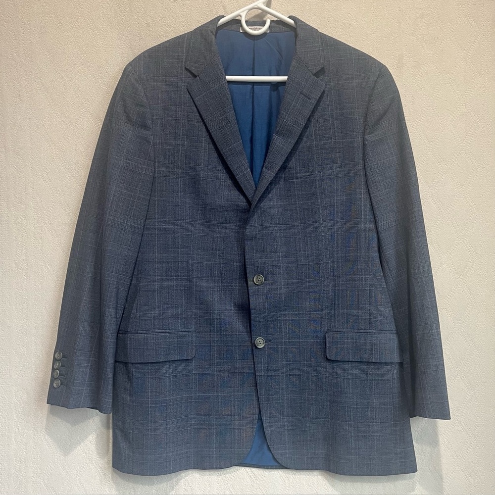 Hickey Freeman Men's 100% Wool Blue Plaid Blazer Sz 42 L